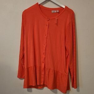 Lightweight Coral Button-Front Long Sleeve Blouse